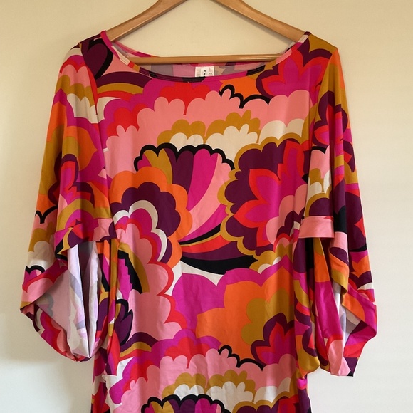 Trina Turk Fan Faire Multicolor Pink Boatneck Tunic Swim Cover Up Dress L $152 - Picture 3 of 11